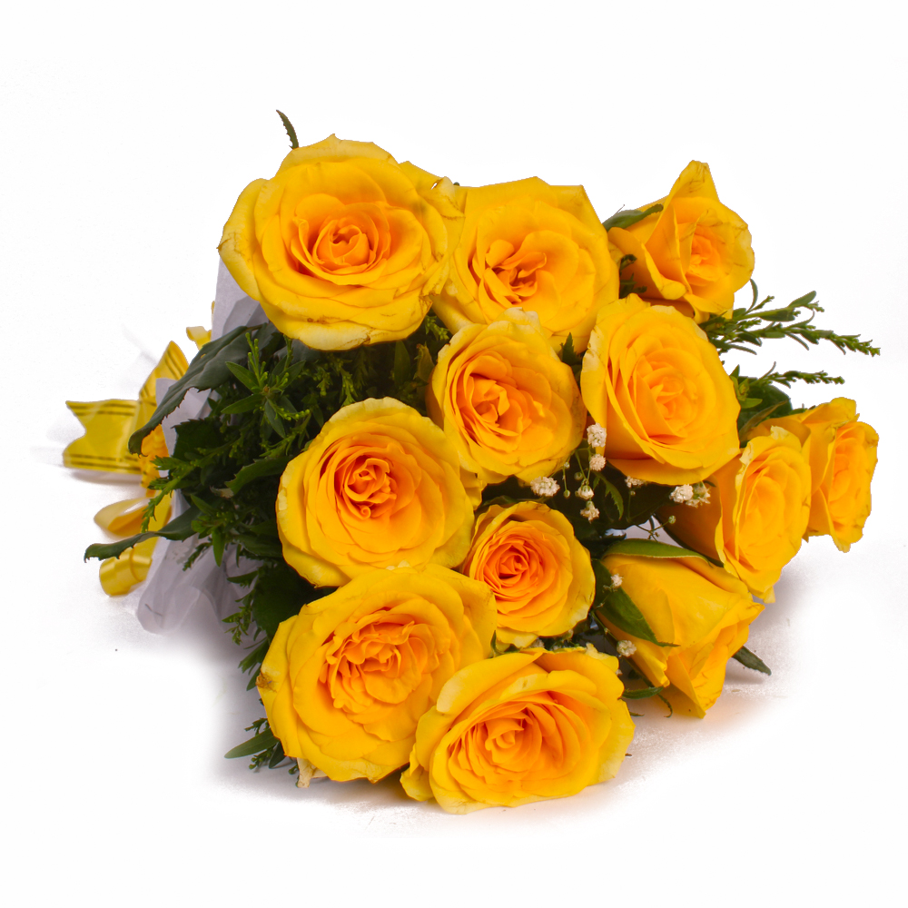 Brighten Yellow Dozen Roses Bouquet