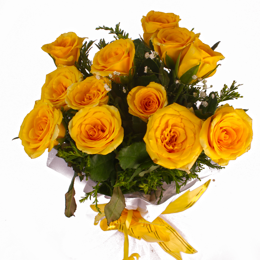 Brighten Yellow Dozen Roses Bouquet