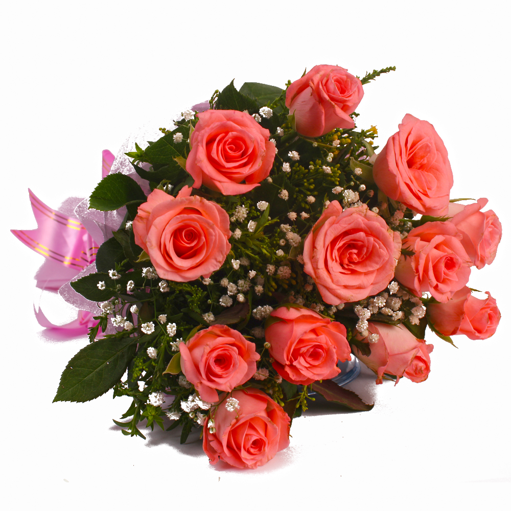 Aesthetic Bouquet of 12 Pink Roses