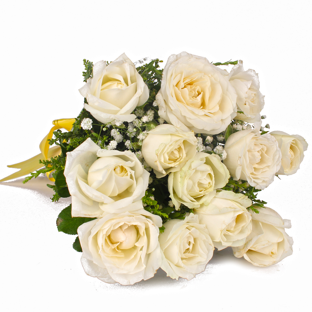 Pristine Twelve White Roses Bouquet
