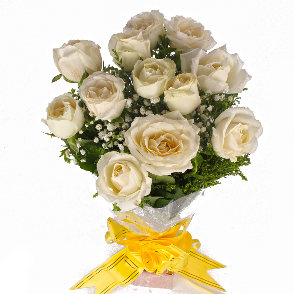 Pristine Twelve White Roses Bouquet