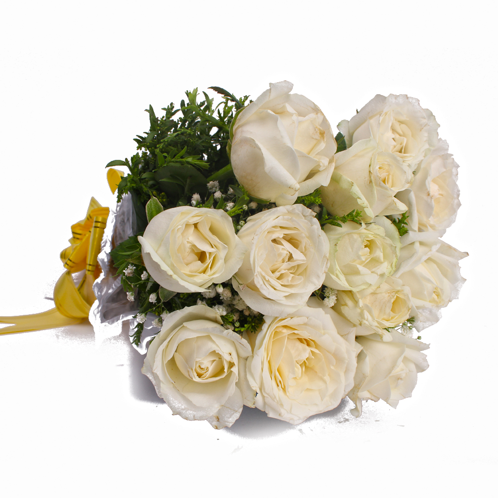 Unblemished White Roses Bunch in Tissue Wrapping