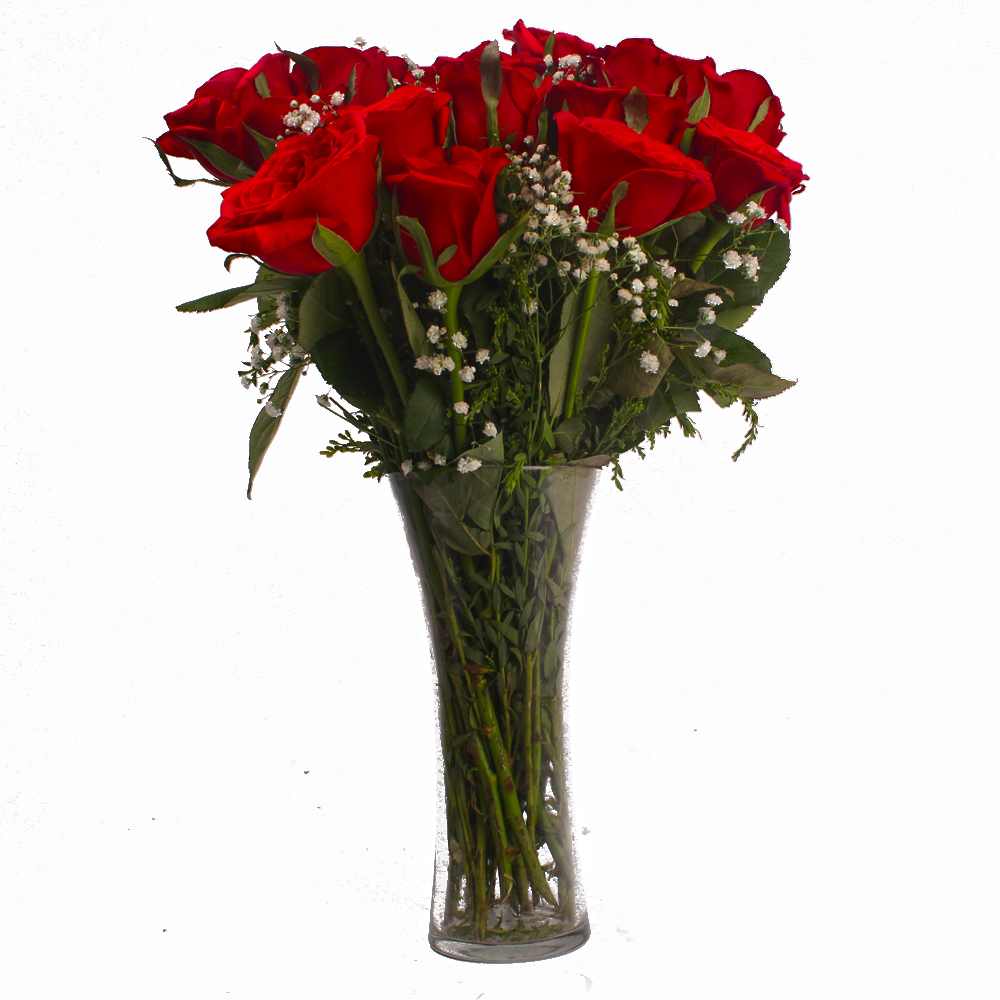 Elegant Eighteen Red Roses in Vase