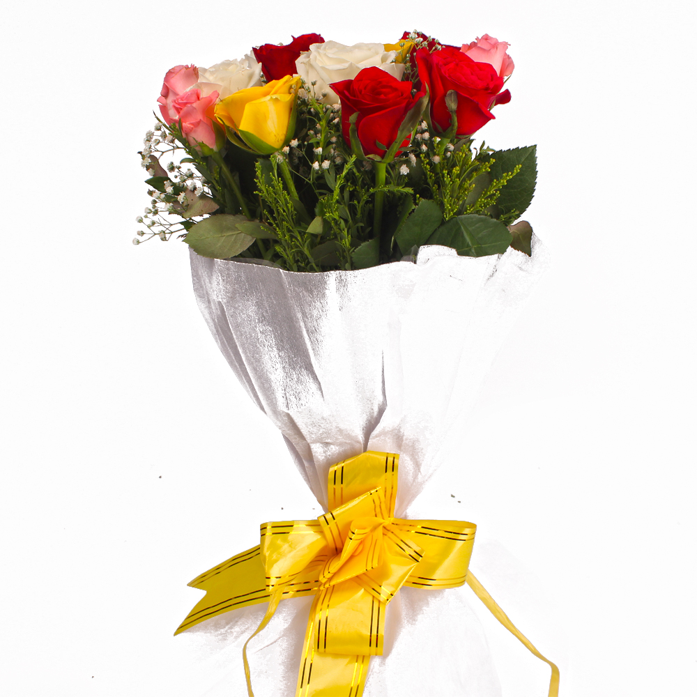 Twelve Mix Roses in Tissue Wrap Bunch