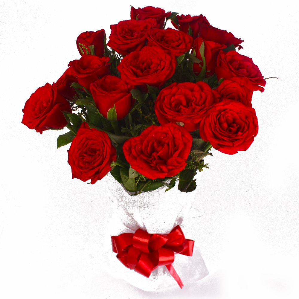 Eighteen Red Roses Paper Wrapping Bouquet