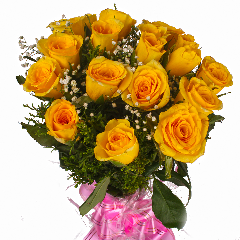 Eighteen Yellow Roses Cellophane Wrapping Bouquet