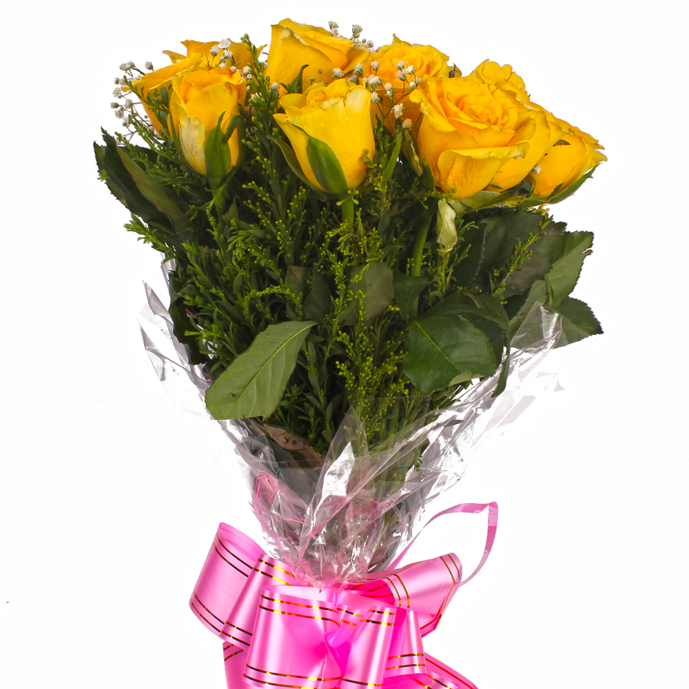 Eighteen Yellow Roses Cellophane Wrapping Bouquet