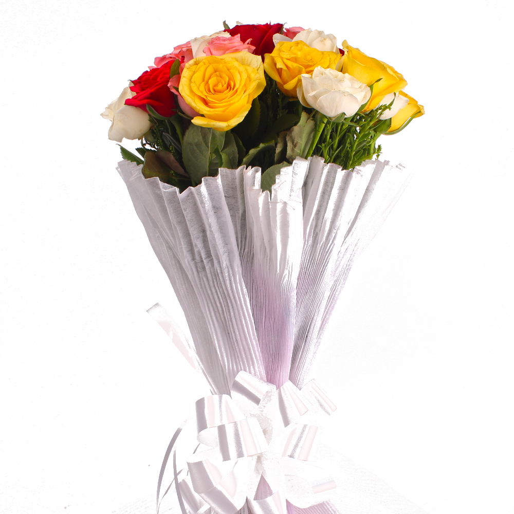 Bunch of 25 Mix Color Roses with Tissue Wrapping