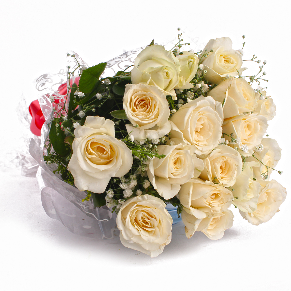 Gorgeous Eighteen White Roses Bouquet