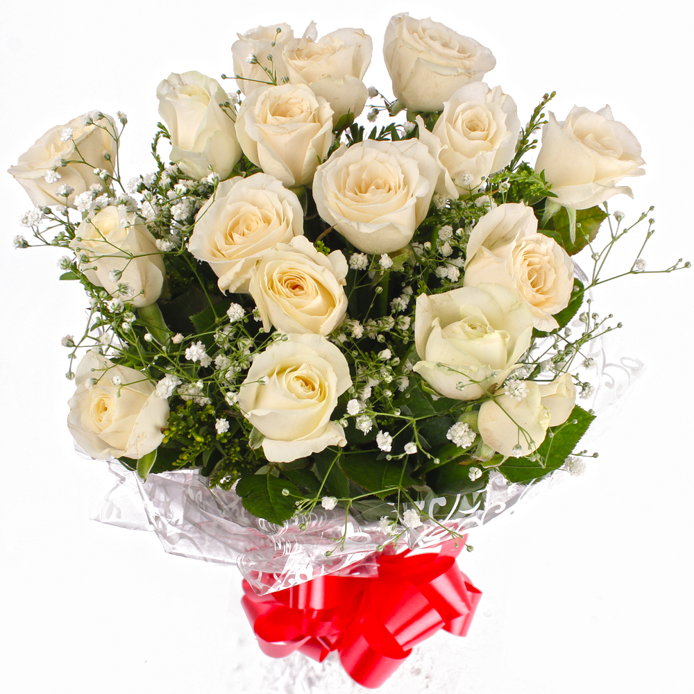 Gorgeous Eighteen White Roses Bouquet