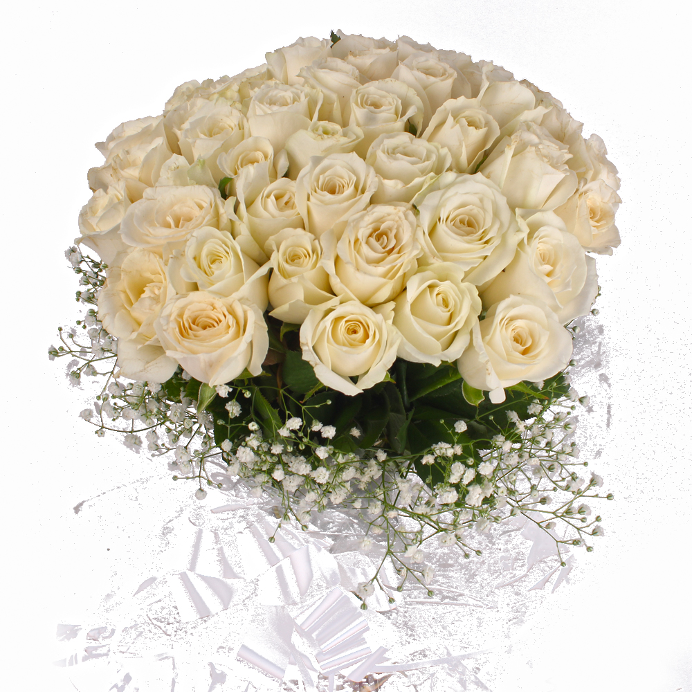 Fifty White Roses Hand Tied Bouquet