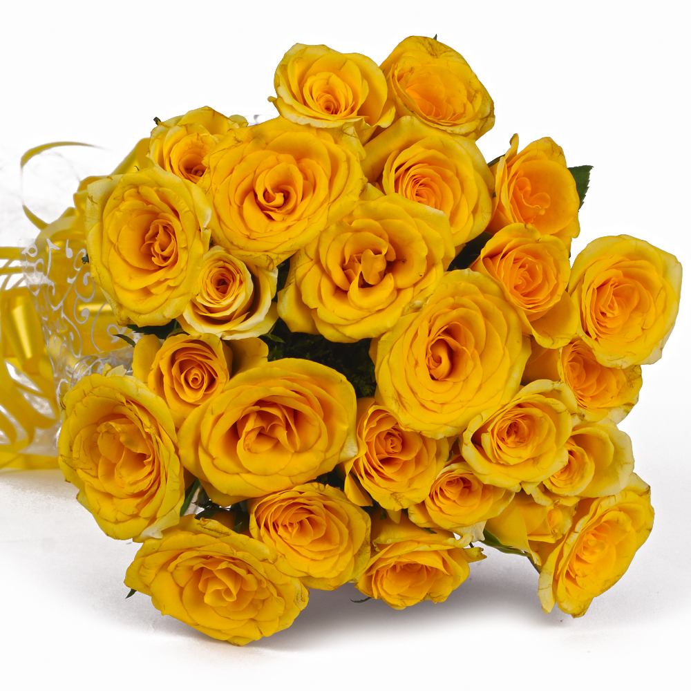 Hand Tied Bouquet of 25 Yellow Roses