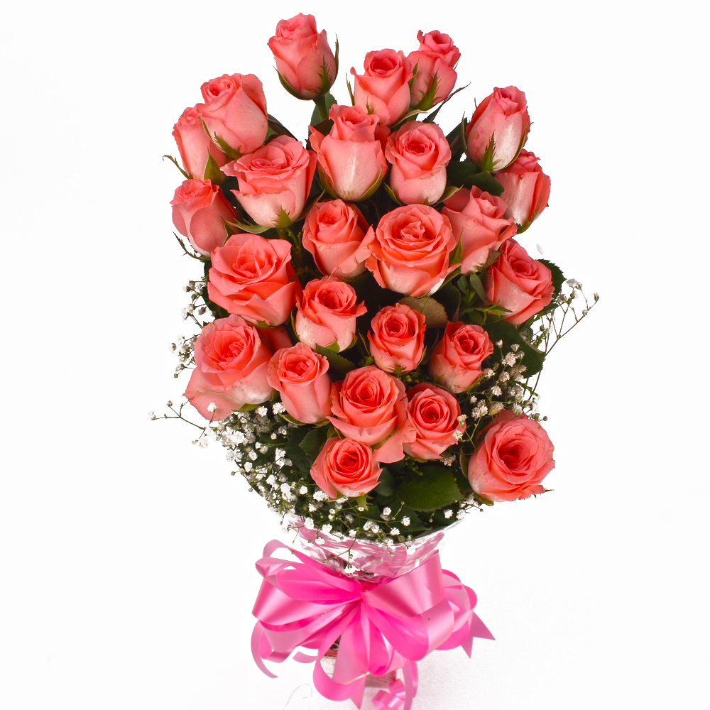 Perfect Pink Roses Bunch with Cellophane Wrapping