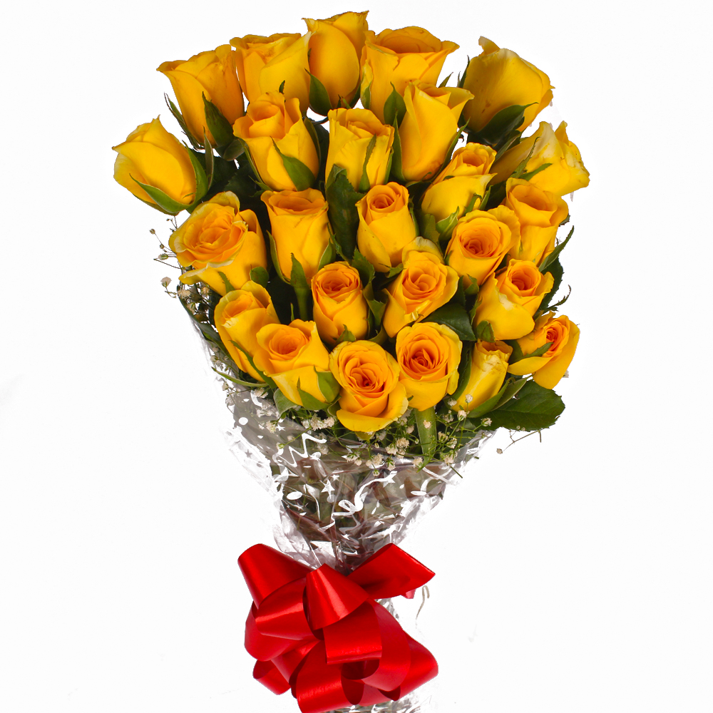 Twenty Five Yellow Roses Hand Tied Bunch