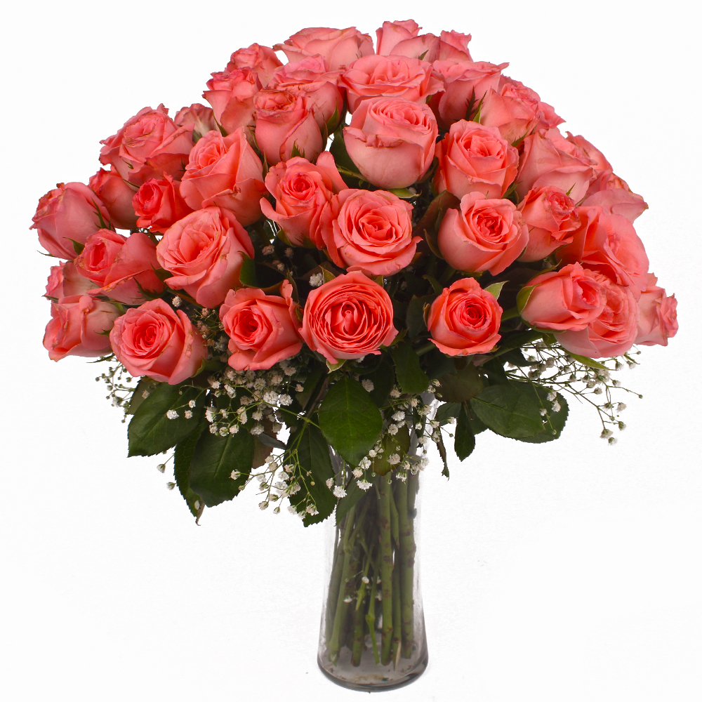 Special Vase of 50 Pink Roses
