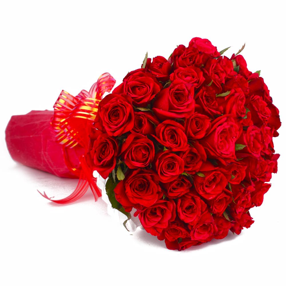 Forty Red Roses Bouquet with Tissue Wrapping