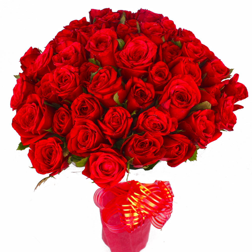Forty Red Roses Bouquet with Tissue Wrapping