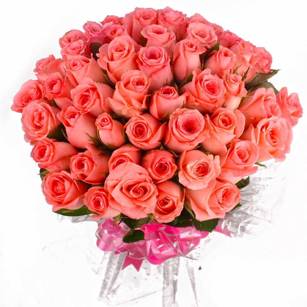 Bouquet of Forty Soft Pink Roses with Cellophane Wrapping