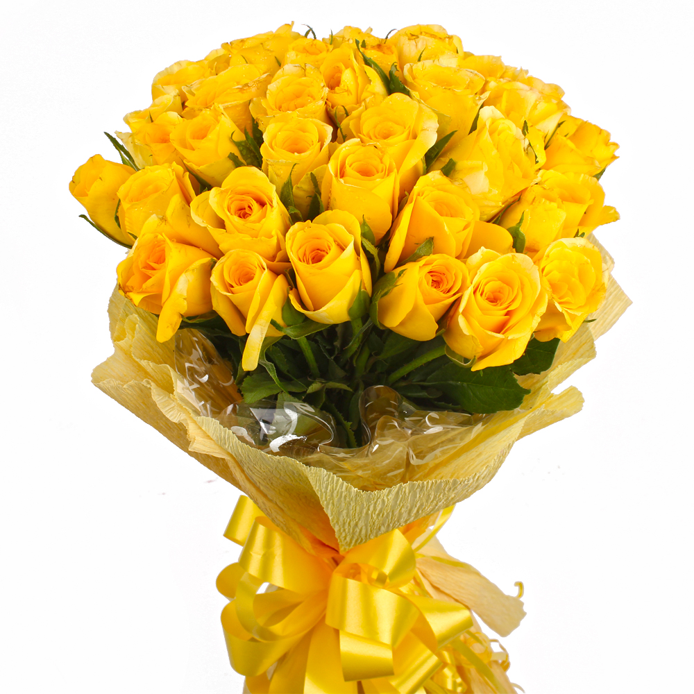 Thirty Five Yellow Roses in Tissue Paper Packing