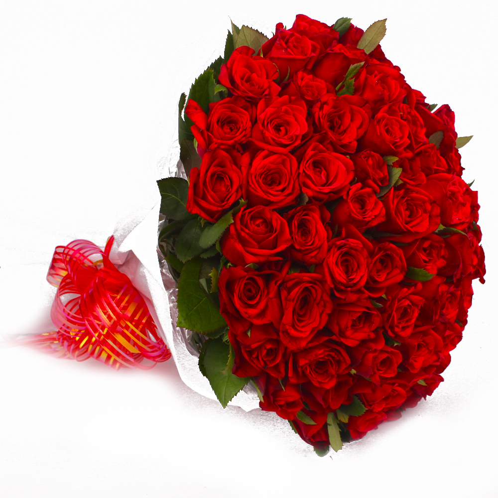 Exclusive Bouquet of 50 Red Roses with Tissue Wrapped