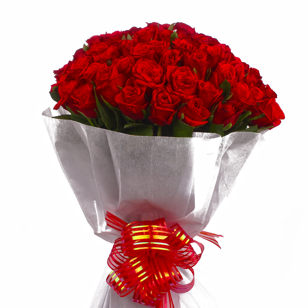 Exclusive Bouquet of 50 Red Roses with Tissue Wrapped