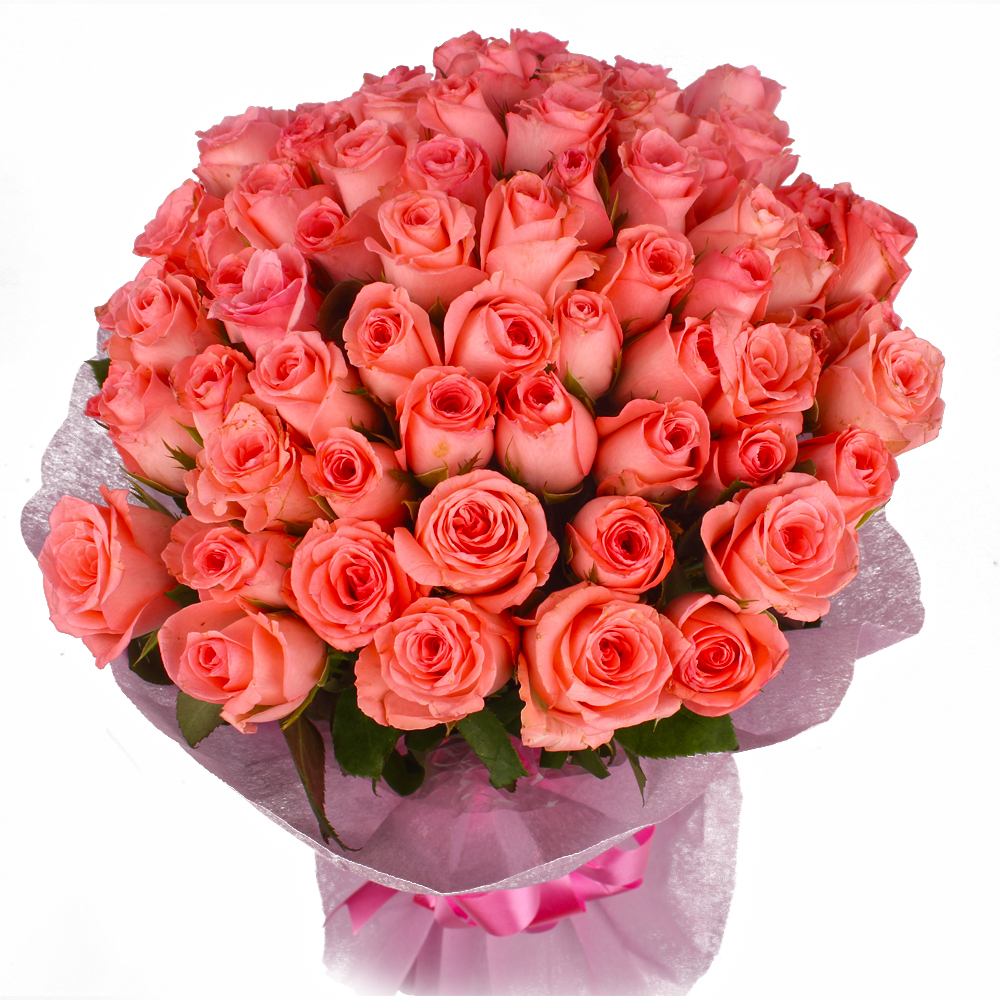 Designer Pink Roses Bouquet with Tissue Packing