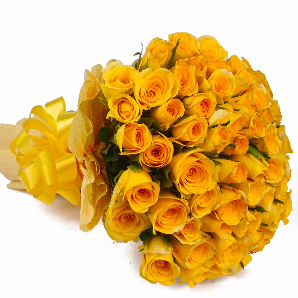 Bunch of 50 Yellow Roses Tissue Packing