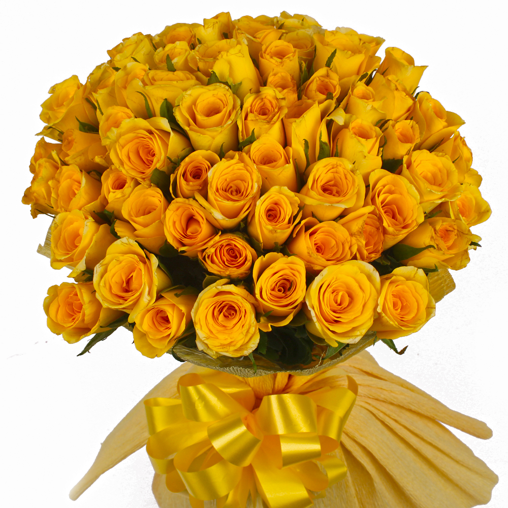 Bunch of 50 Yellow Roses Tissue Packing
