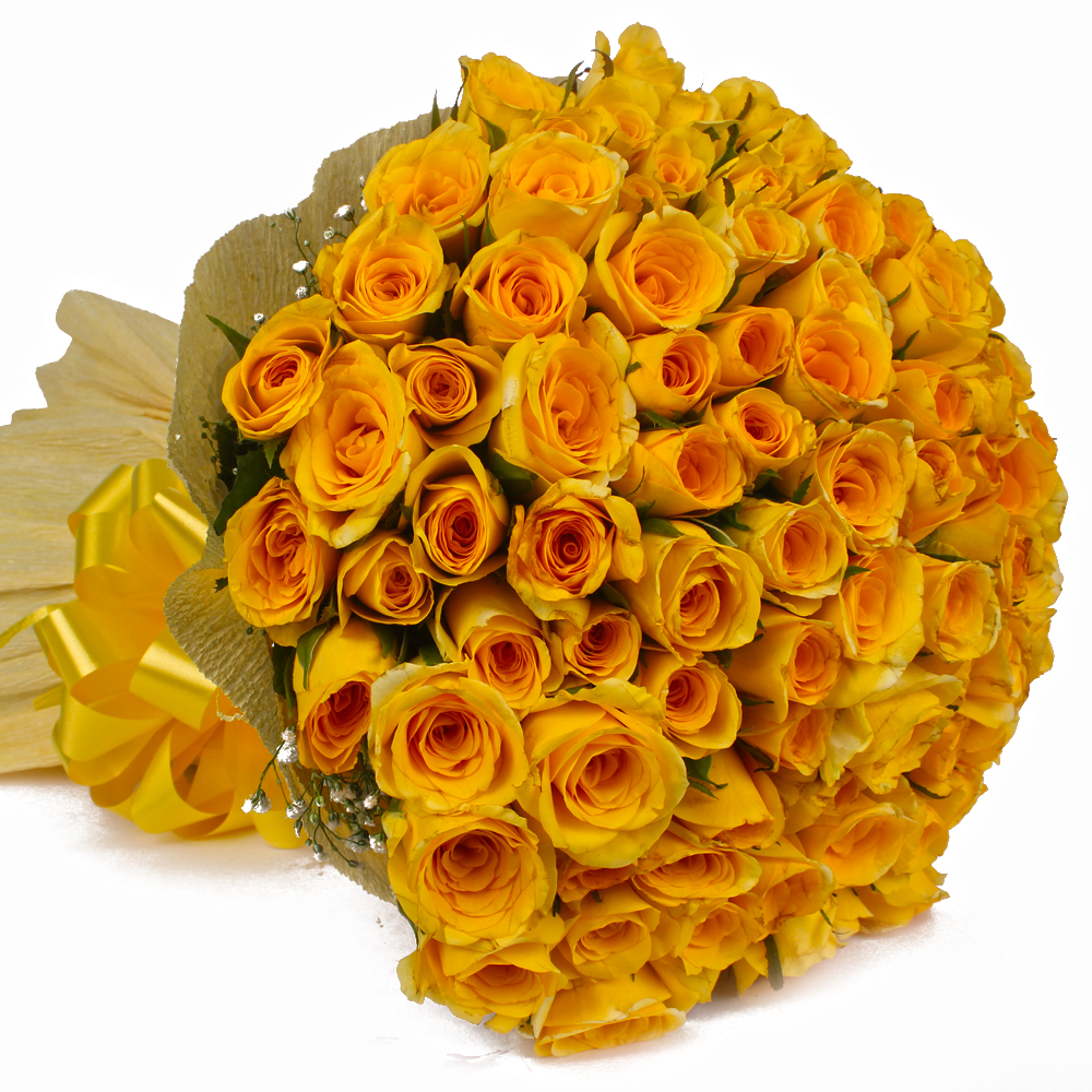 100 Yellow Roses Bouquet with Tissue Packing
