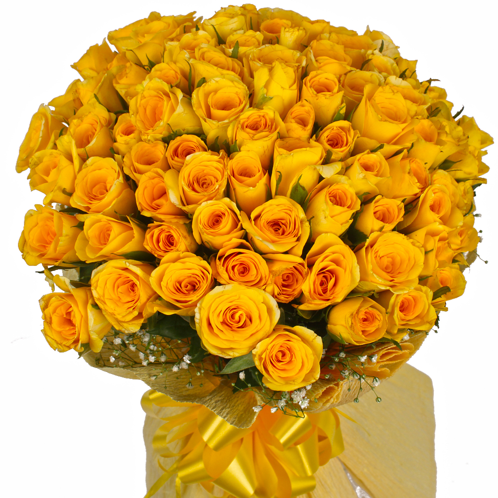 100 Yellow Roses Bouquet with Tissue Packing