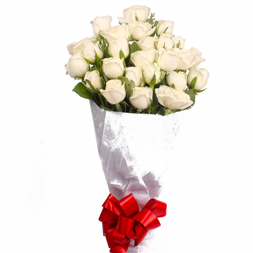 Bouquet of 25 White Roses