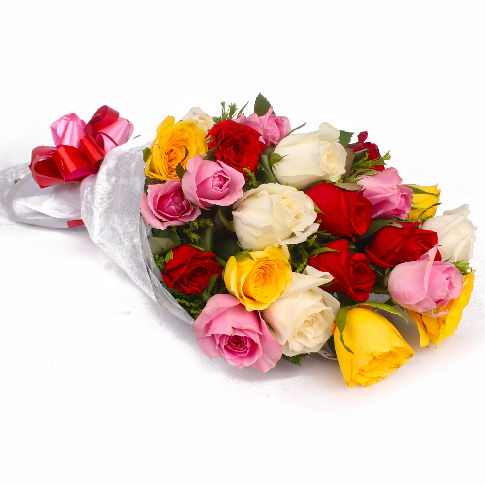 Twenty Two Multi Color Roses Bouquet