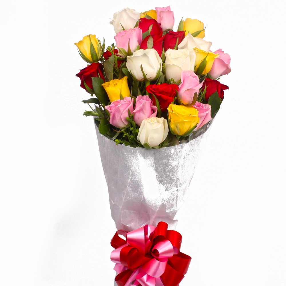 Twenty Two Multi Color Roses Bouquet