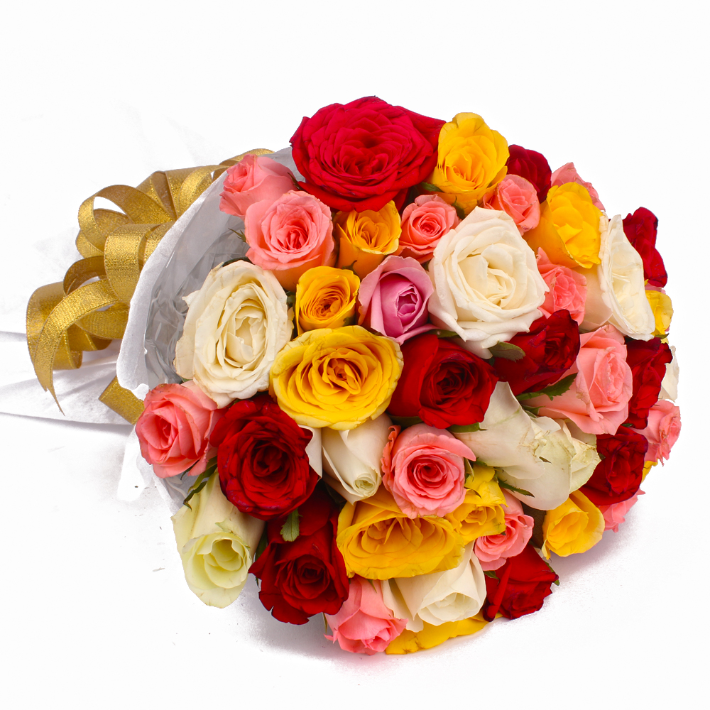 Thity Five Colorful Roses in Tissue Pack