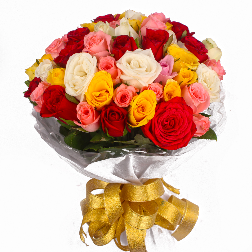 Thity Five Colorful Roses in Tissue Pack