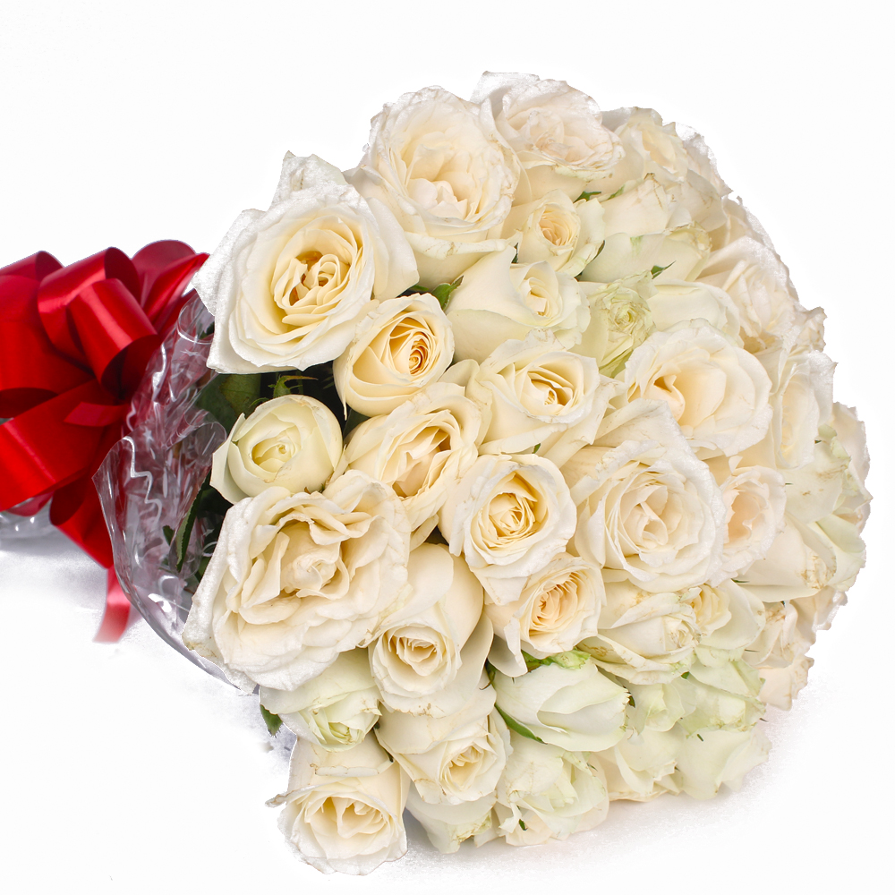 Peaceful 50 White Roses Bouquet