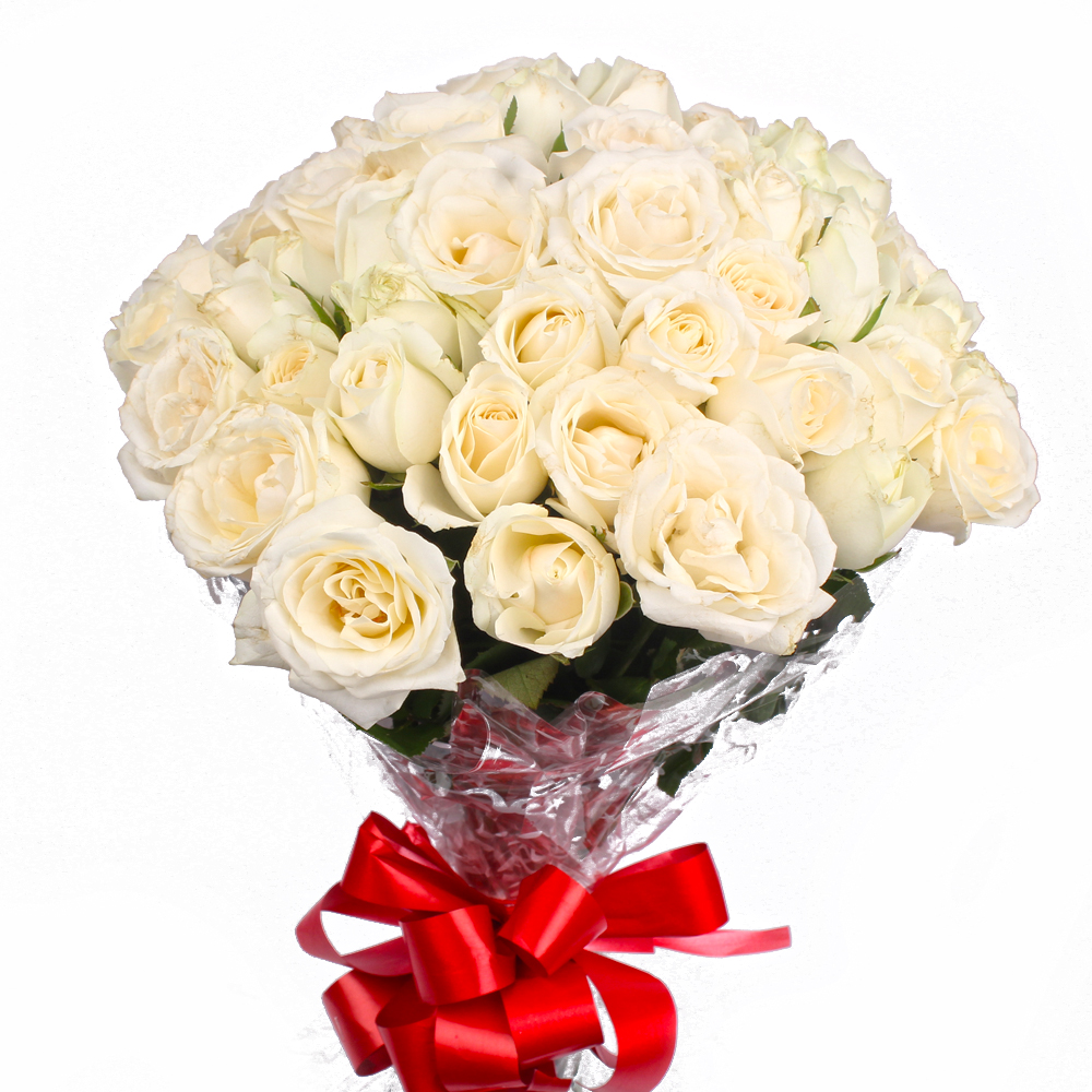Peaceful 50 White Roses Bouquet