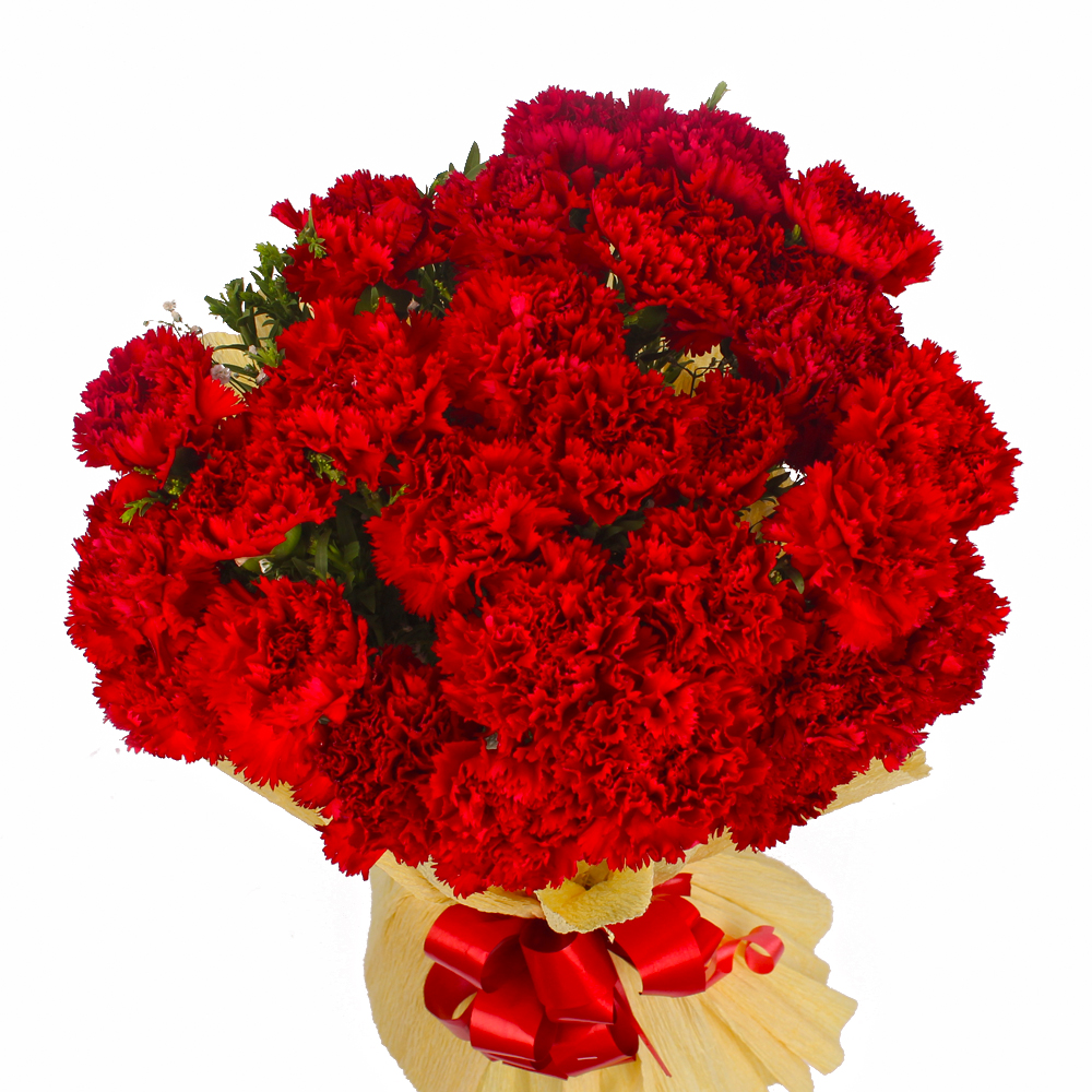 Thirty Red Carnations in Tissue Wrapping