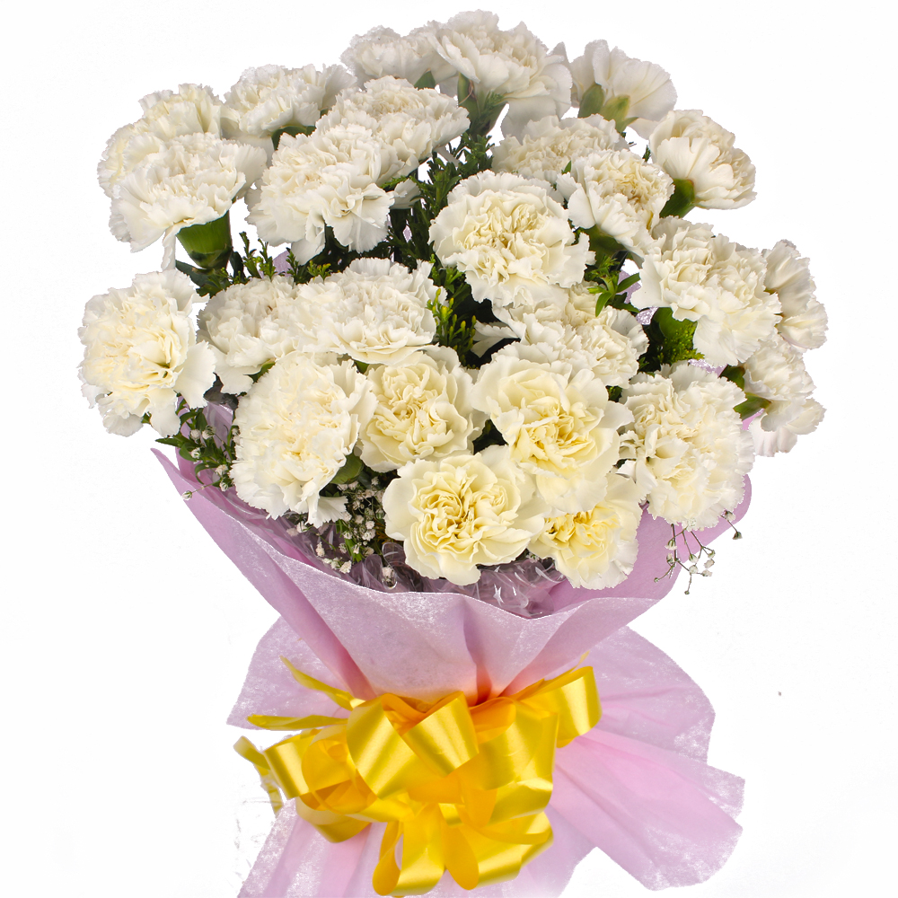 Twenty Five White Carnations Designer Bouquet