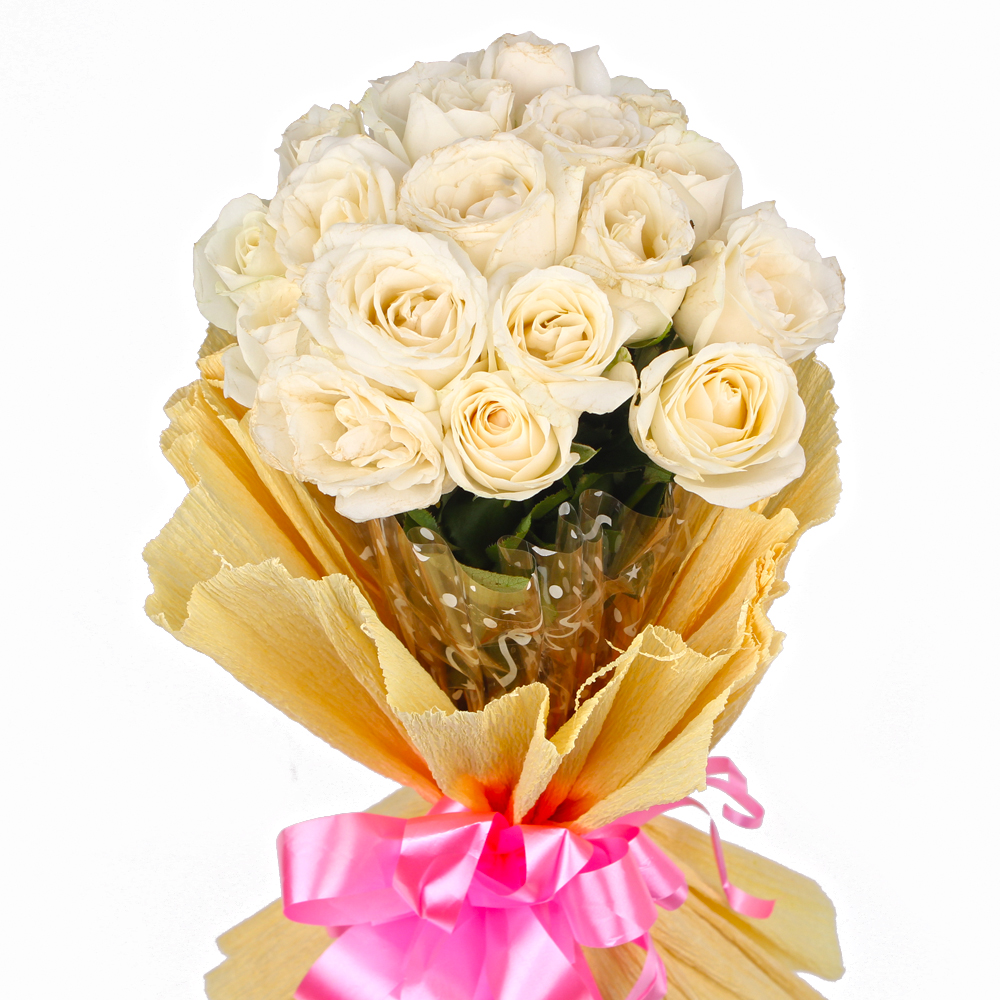 Simple Eighteen White Roses Bouquet