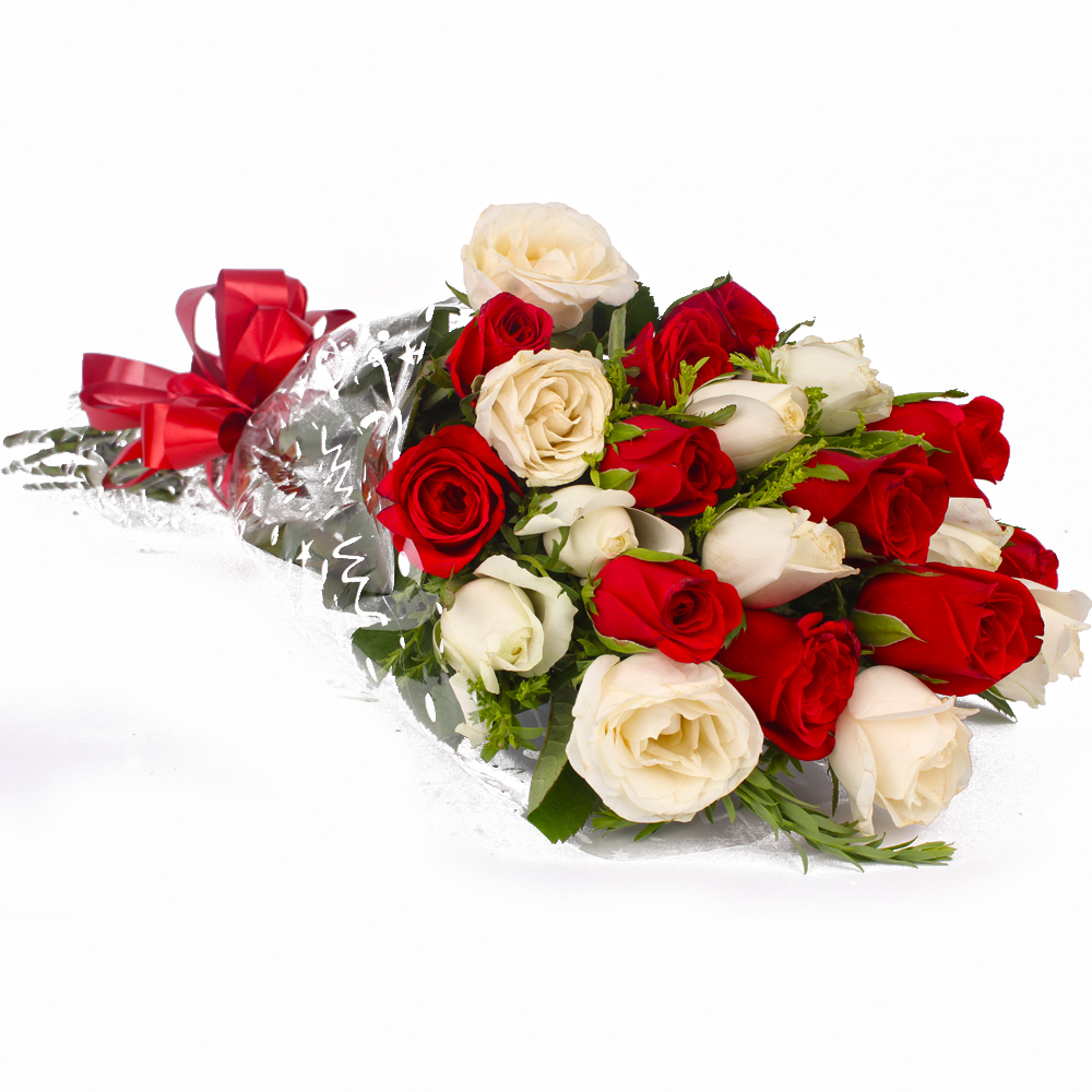 Red and White Roses Simple Bunch
