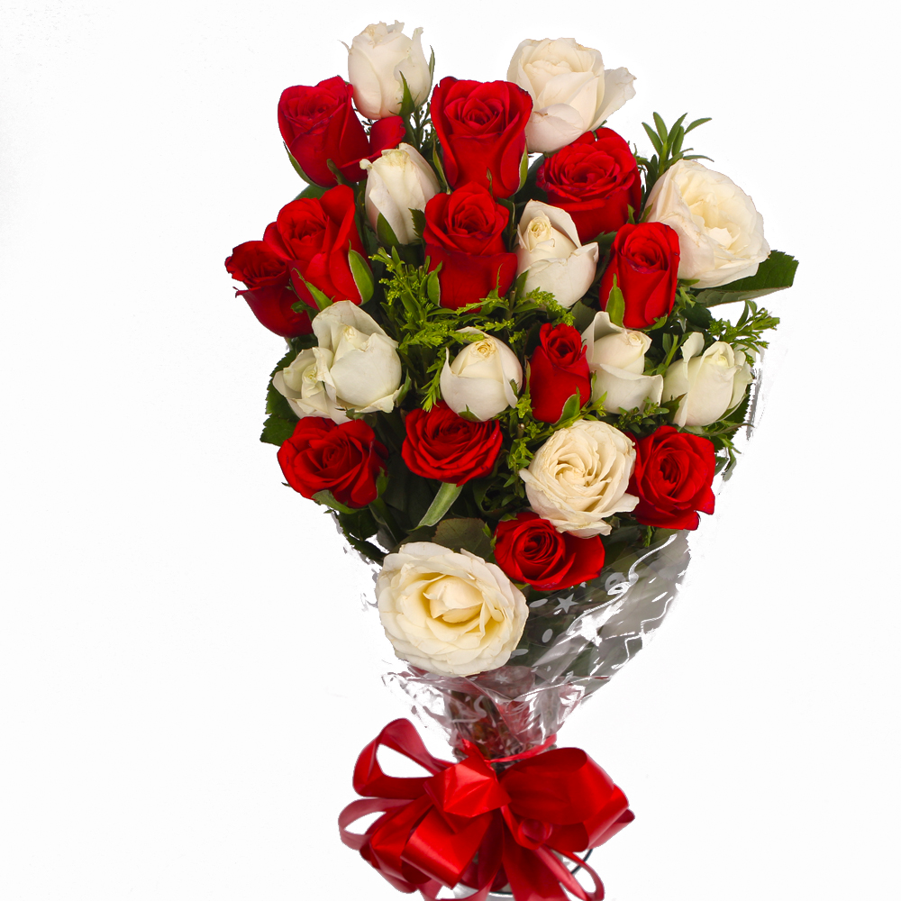 Red and White Roses Simple Bunch