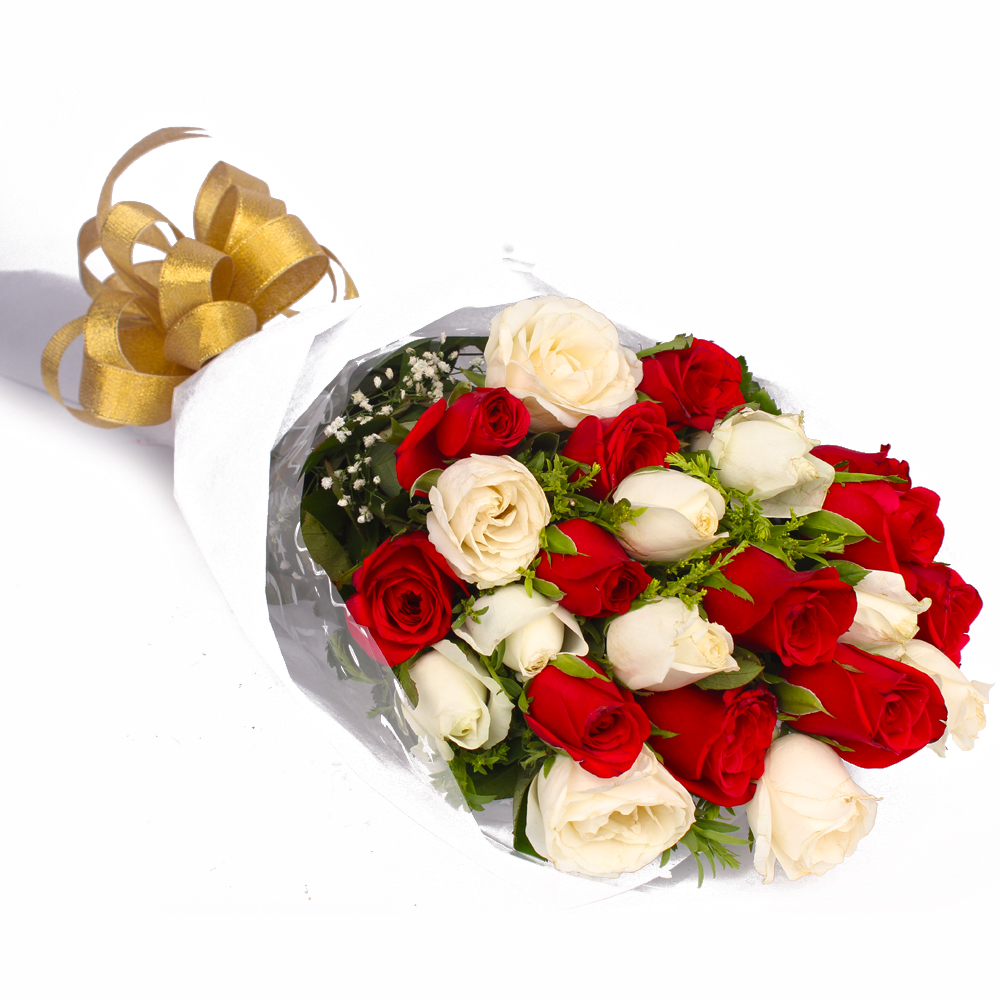 Twenty Red and White Roses Bouquet