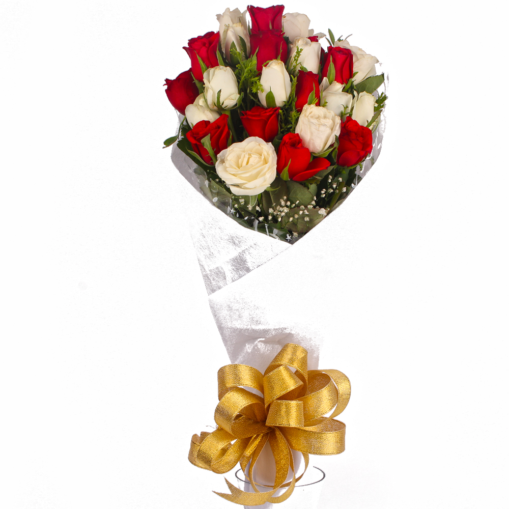 Twenty Red and White Roses Bouquet