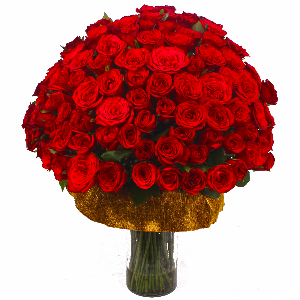 Seventy Five Red Roses in a Glass Vase