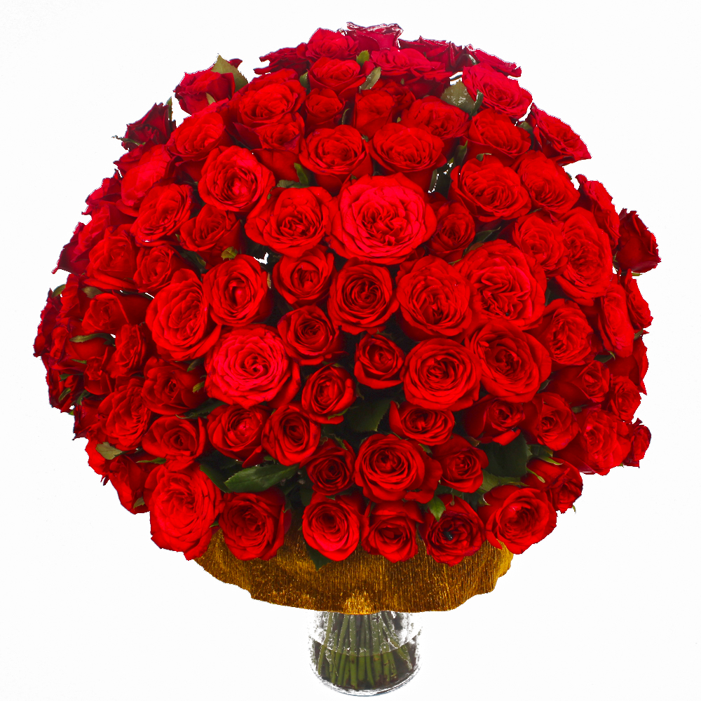 Seventy Five Red Roses in a Glass Vase