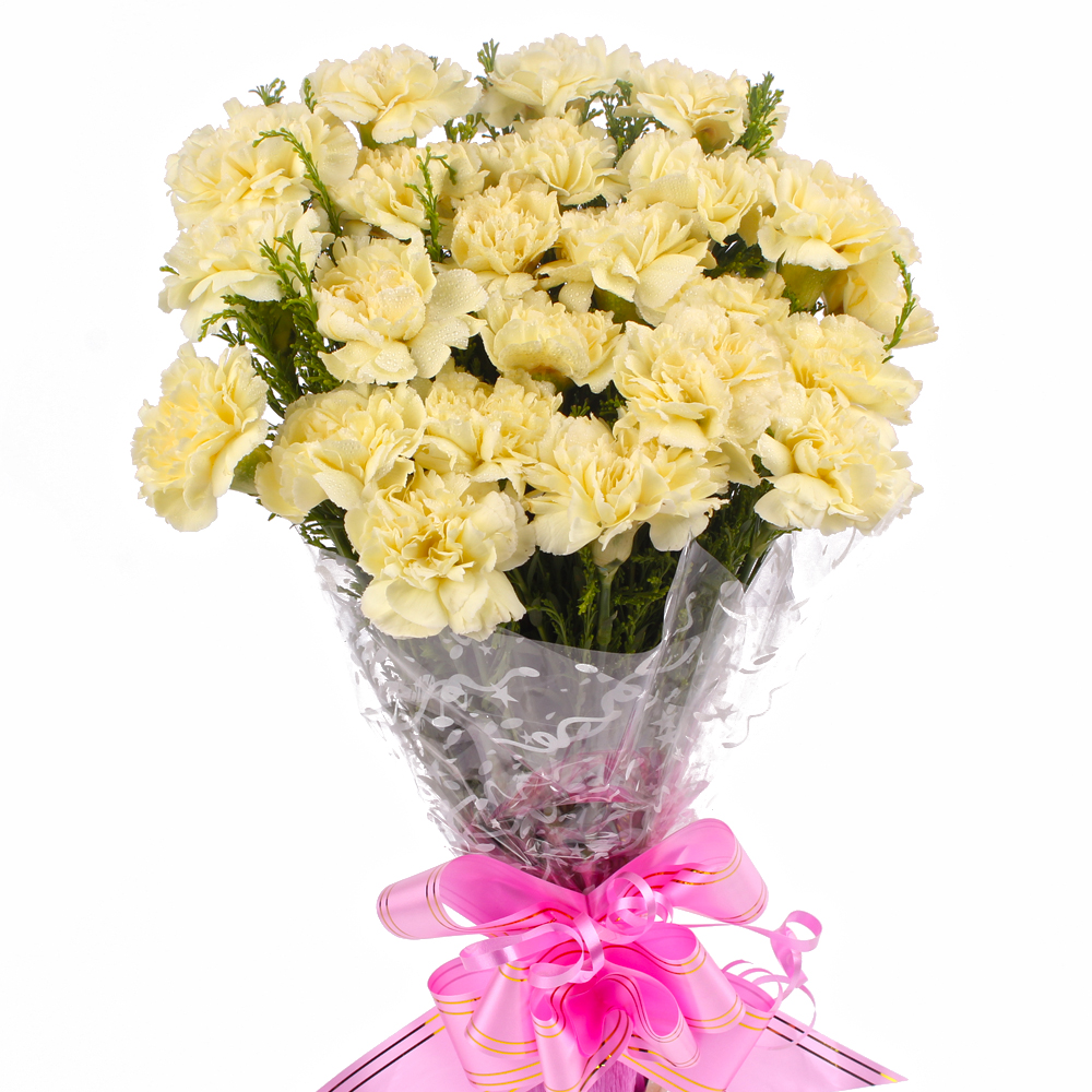 Yellow Carnations Bouquet with Cellophane Packing