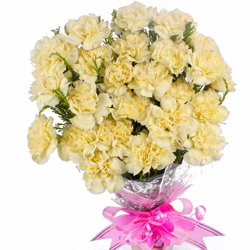 Yellow Carnations Bouquet with Cellophane Packing