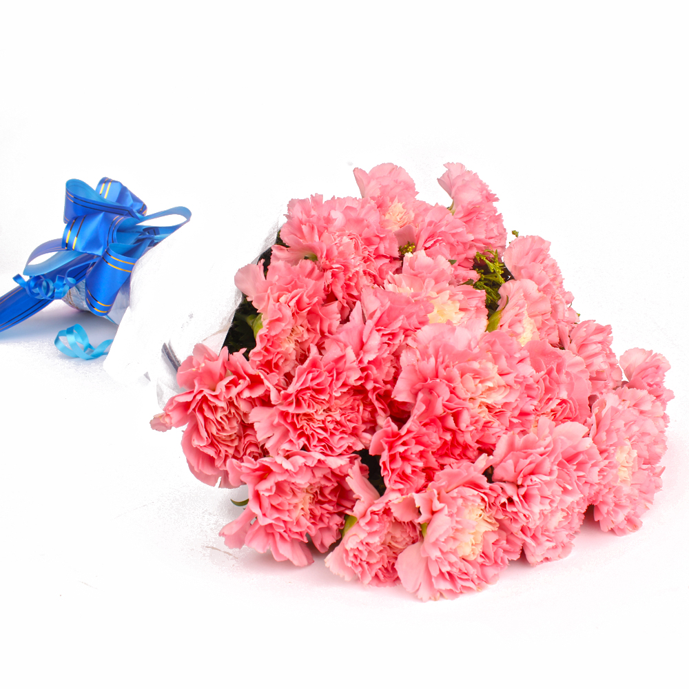 Twenty Four Soft Pink Carnations Tissue Wrapped