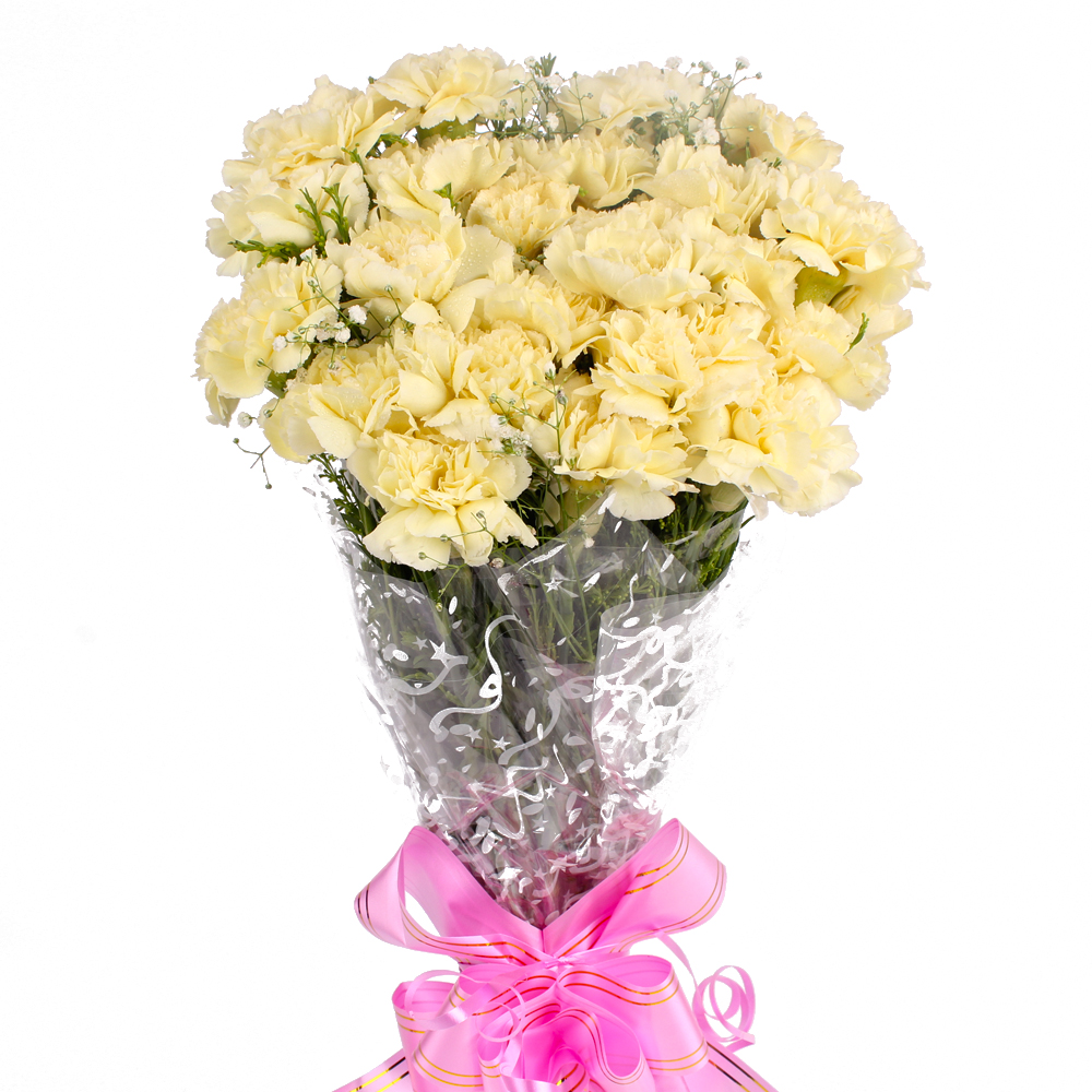 Twenty Yellow Carnations in Cellophane Wrapped